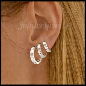 New Silver Steel 3 Set Graduated Sizes Hoop Earrings